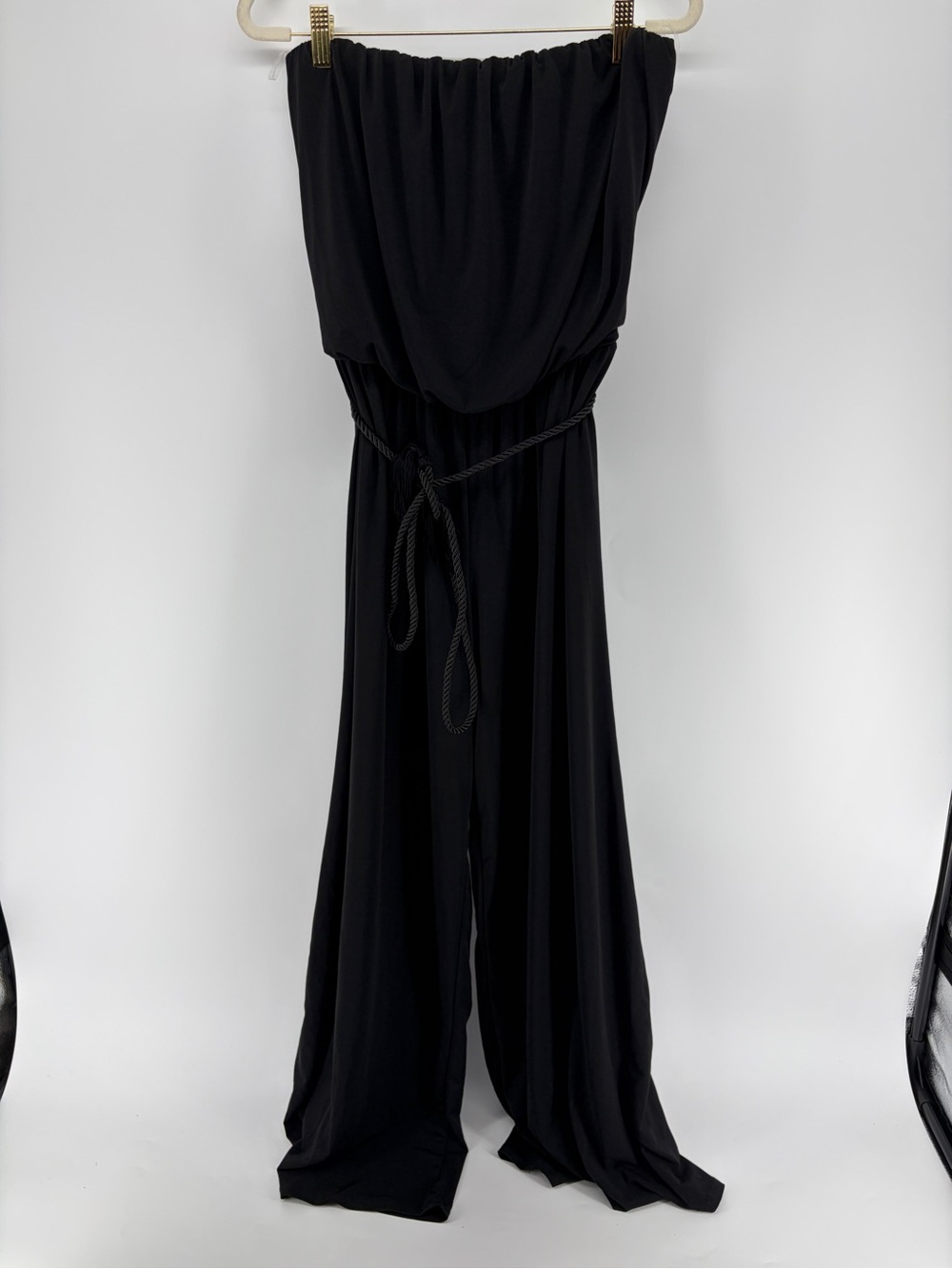 NWT ariella Made in USA Black Tube Jumpsuit L Blouson Elastic Waist Rope Tie